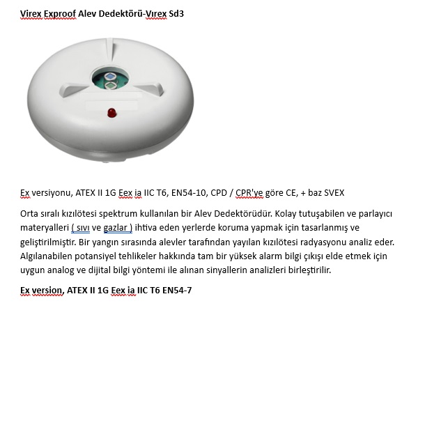 Virex Exproof Alev Dedektörü Vırex Sd3